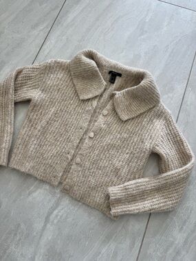 Cream Collared Knit Cardigan